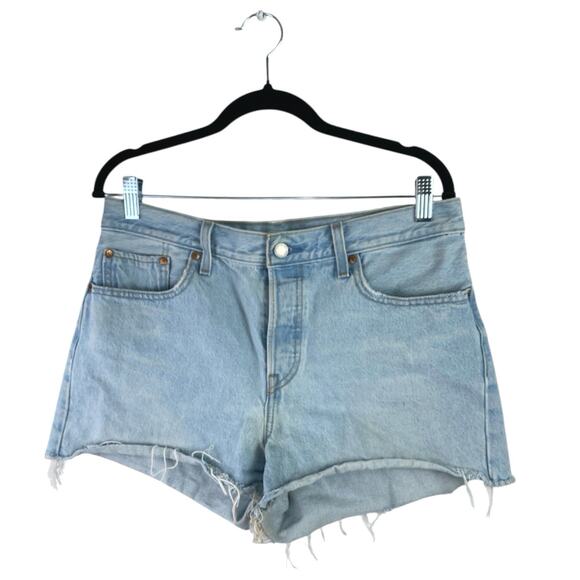 Levi's Wedgie Womens Blue High Waisted Cut Off raw Hem Denim Jean Shorts Size 31 - Picture 1 of 6